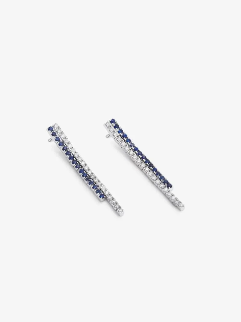 Pendientes colgante de oro blanco de 18K con diamante y zafiro