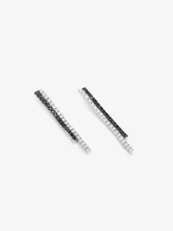 Pendientes colgante de oro blanco de 18K con diamante negro y diamante blanco