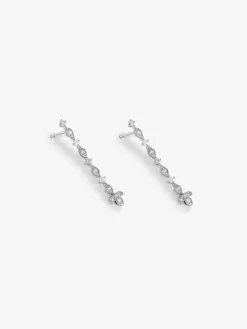 Pendientes colgante largo de oro blanco de 18K y diamante