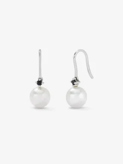 Pendientes colgantes de plata 925 con espinela negra 0,13cts y perla akoya de 8mm