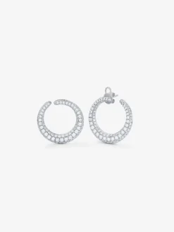 Pendientes de aro abiertos peque&ntilde;os de oro blanco de 18K con pavé de diamantes