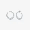 Pendientes de aro abiertos grandes de oro blanco de 18K con pavé de diamantes blancos en talla brillante de 3,9 cts