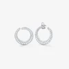Pendientes de aro abiertos medianos de oro blanco de 18K con pavé de diamantes en talla brillante 2,13 cts
