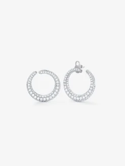 Pendientes de aro abiertos medianos de oro blanco de 18K con pavé de diamantes en talla brillante 2,13 cts