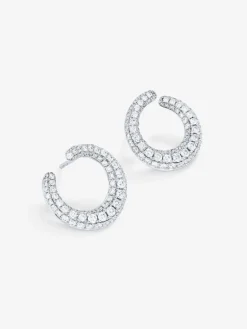Pendientes de aro abiertos peque&ntilde;os de oro blanco de 18K con pavé de diamantes