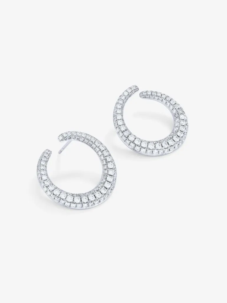 Pendientes de aro abiertos medianos de oro blanco de 18K con pavé de diamantes en talla brillante 2,13 cts