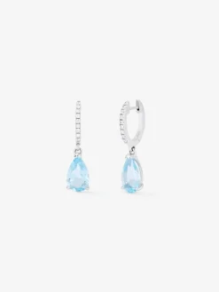 Pendientes de aro con colgante de oro blanco de 18K con topacio y diamante