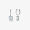 Pendientes de aro con colgante de oro blanco de 18K con aguamarina y diamante