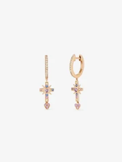 Pendientes de aro con colgante de oro rosa de 18K con zafiro y diamante