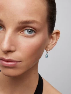 Pendientes de aro con colgante de oro blanco de 18K con topacio y diamante