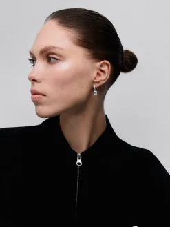 Pendientes de aro con colgante de oro blanco de 18K con aguamarina y diamante