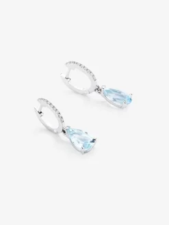 Pendientes de aro con colgante de oro blanco de 18K con topacio y diamante