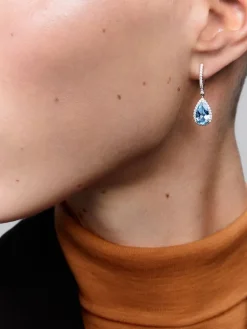 Pendientes de aro con colgante de oro blanco de 18K con topacio y diamante