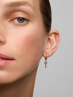 Pendientes de aro con colgante de oro rosa de 18K con zafiro y diamante