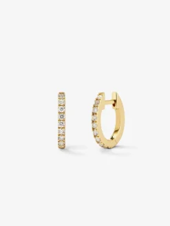 Pendientes de aro de oro amarillo de 18K con diamantes blancos en talla brillante de 0,25 cts