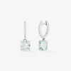 Pendientes de aro de oro blanco de 18K con 2 amatistas verdes con un total de 3,27 cts y 18 diamantes con un total de 0,14 cts