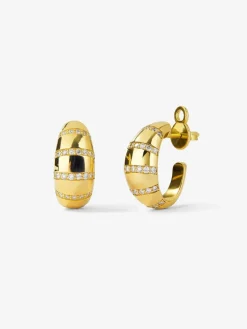 Pendientes de aro de oro amarillo de 18K con pavé de diamantes en talla brillante