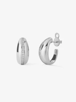 Pendientes de aro de oro blanco de 18K con pavé de diamantes en talla brillante