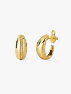 Pendientes de aro de oro amarillo de 18K con pavé de diamantes en talla brillante