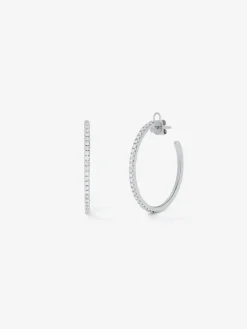 Pendientes de aro de oro blanco de 18K con 50 diamantes en talla brillante con un total de 0,74 cts