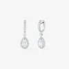 Pendientes de aro de oro blanco de 18K con 48 diamantes en talla brillante con un total de 0,4 cts y 2 diamantes en talla pera con un total de 0,3 cts