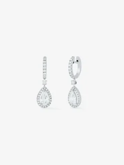 Pendientes de aro de oro blanco de 18K con 48 diamantes en talla brillante con un total de 0,4 cts y 2 diamantes en talla pera con un total de 0,3 cts