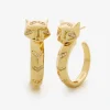 Pendientes de aro de oro amarillo de 18K con 52 diamantes en talla brillante con un total de 0,16 cts y forma de tigre