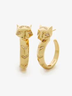 Pendientes de aro de oro amarillo de 18K con 52 diamantes en talla brillante con un total de 0,16 cts y forma de tigre