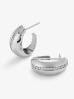 Pendientes de aro de oro blanco de 18K con pavé de diamantes en talla brillante