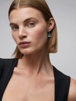Pendientes de aro de oro amarillo de 18K 2 topacios azul sky en talla pera