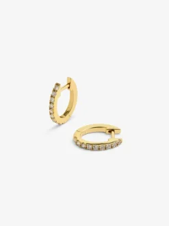 Pendientes de aro de oro amarillo de 18K con diamantes blancos en talla brillante de 0,25 cts