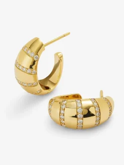 Pendientes de aro de oro amarillo de 18K con pavé de diamantes en talla brillante