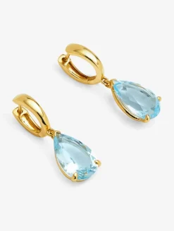 Pendientes de aro de oro amarillo de 18K 2 topacios azul sky en talla pera