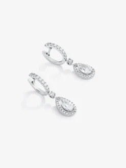 Pendientes de aro de oro blanco de 18K con 48 diamantes en talla brillante con un total de 0,4 cts y 2 diamantes en talla pera con un total de 0,3 cts