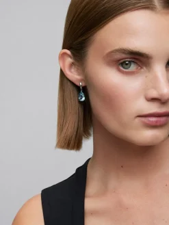 Pendientes de aro de oro amarillo de 18K 2 topacios azul sky en talla pera