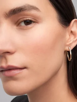 Pendientes de aro de oro amarillo de 18K con diamantes blancos en talla brillante de 0,5 cts