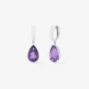 Pendientes de aro de plata 925 con 2 amatistas moradas en talla pera