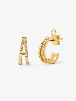 Pendientes de aro dobles de oro amarillo de 18K con 44 diamantes en talla brillante