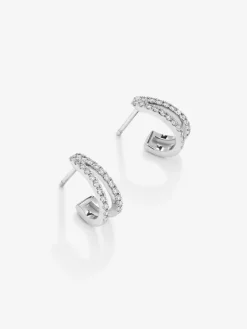 Pendientes de aro dobles de oro blanco de 18K con 44 diamantes en talla brillante con un total de 0,41 cts