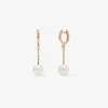 Pendientes de aro y cadena de oro rosa de 18K con diamantes blancos en talla brillante de 0,07 cts y perlas akoya 8,5 mm