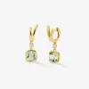 Pendientes de oro amarillo de 18K con 2 amatistas verdes en talla cushion con un total de 6,4 cts y 2 diamantes en talla brillante con un total de 0,21 cts