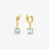 Pendientes de oro amarillo de 18K con topacios azul sky en talla cushion y 2 diamantes en talla brillante con un total de 0,21 cts