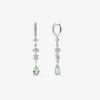Pendientes de oro blanco de 18K con 64 diamantes en talla brillante con un total de 0,64 cts y 2 amatistas verdes en talla pera