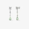 Pendientes de oro blanco de 18K con 30 diamantes en talla brillante con un total de 0,63 cts y 2 amatistas verdes en talla pera