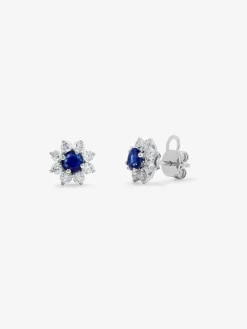 Pendientes de oro blanco de 18K con zafiros azules en talla brillante de 0,92 cts y diamantes 0,76 cts en forma de estrella