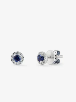 Pendientes de oro blanco de 18K con 2 zafiros azules en talla brillante con un total de 0,72 cts y diamantes en talla brillante con un total de 0,14 cts