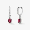 Pendientes de oro blanco de 18K con 2 rub&iacute;es rojos en talla oval de  2 cts y diamantes en talla brillante con un total de 0,40 cts
