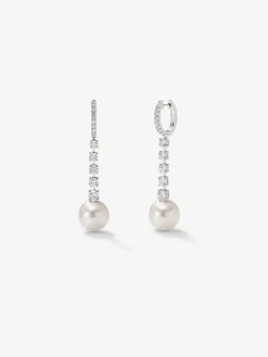 Pendientes de oro blanco de 18K con diamantes en talla brillante de 0,4 cts y perlas australianas de 10,5 mm
