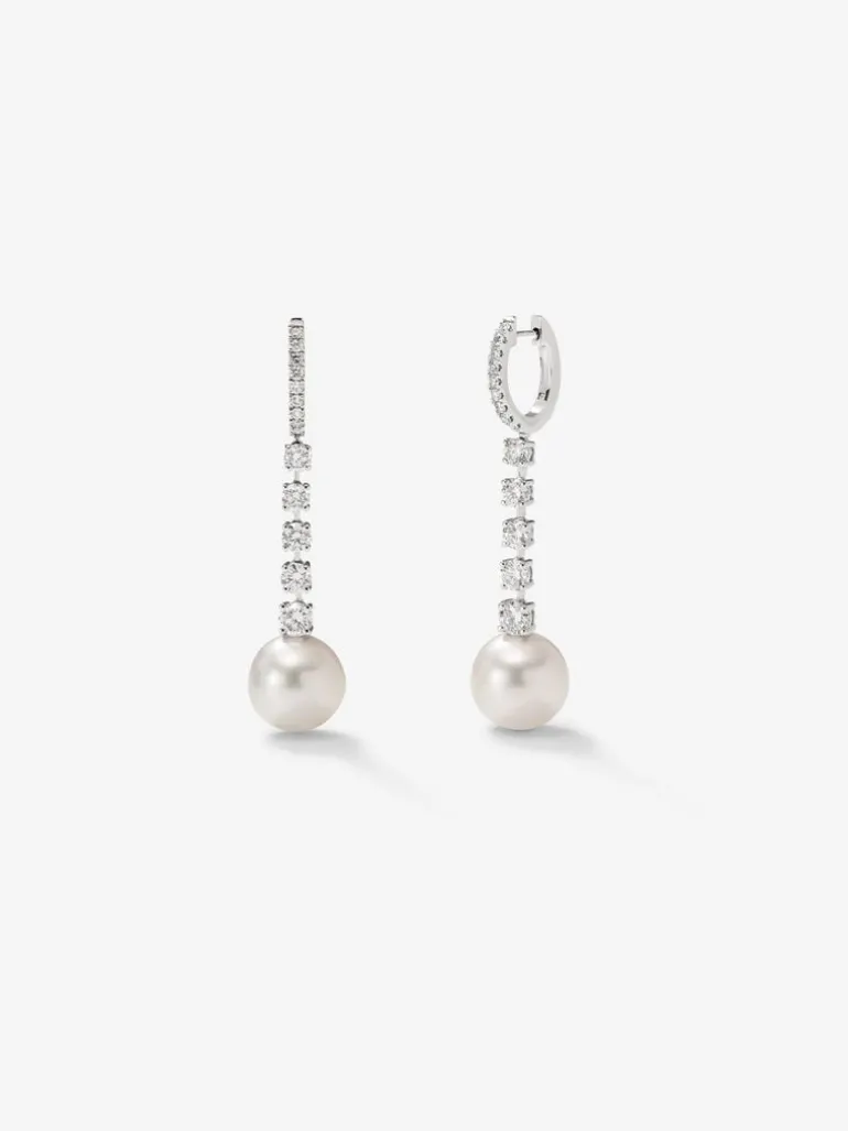 Pendientes de oro blanco de 18K con diamantes en talla brillante de 0,4 cts y perlas australianas de 10,5 mm