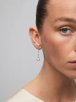 Pendientes de oro blanco de 18K con diamantes blancos en talla brillante de 1,1 cts y perlas australianas de 5mm